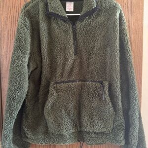 Olive Green Sherpa Half-Zip Pullover